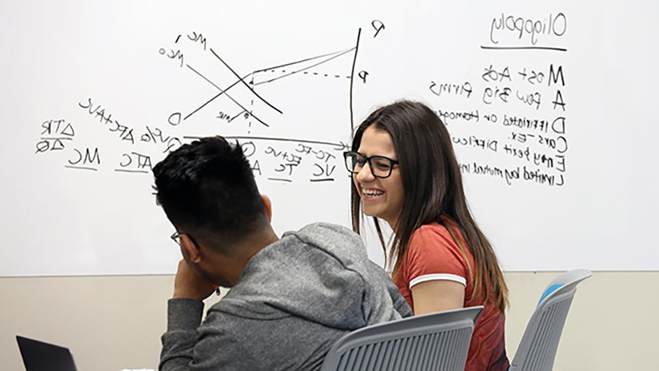 Smiling students working together in a Sociology class